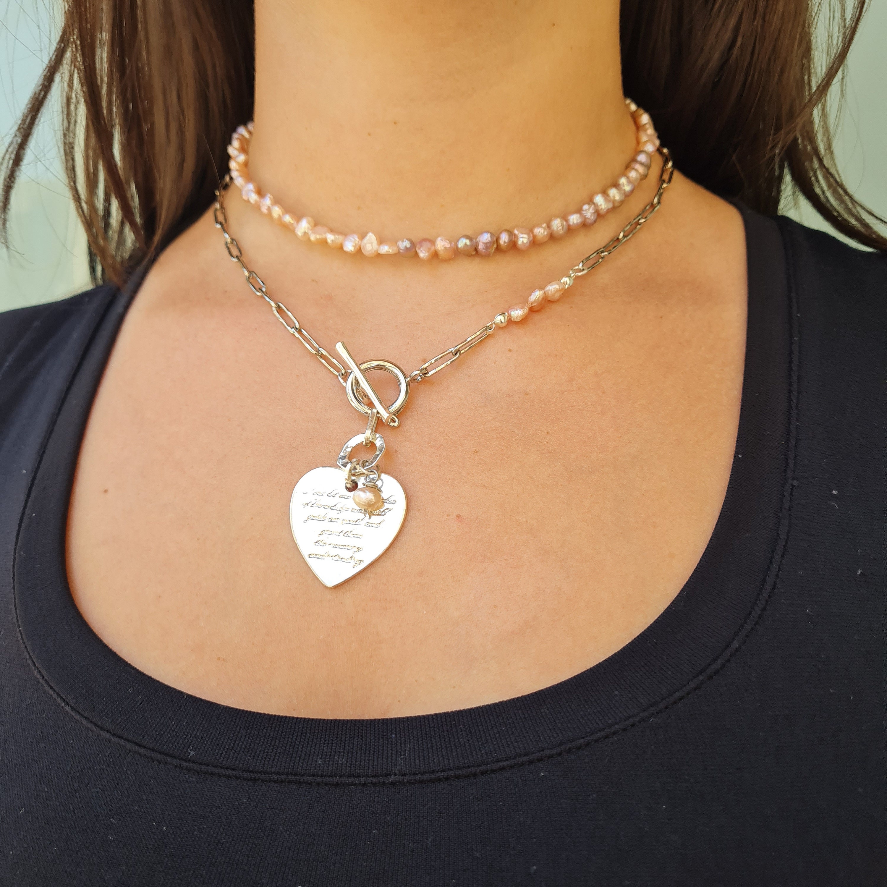 Heart Chunky Chain Necklace Set Layered Necklaces Pearl Etsy UK