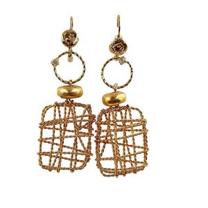 Silver Wire Wrapped Rectangle Dangle Earrings, Geometric Statement Jewelry