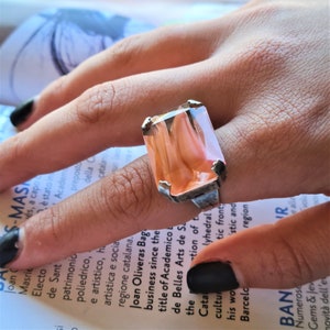 Rose Gold Crystal Ring, Boho Crystal Ring, Adjustable Ring, Chunky Statement Ring, Big Cocktail Ring for Her