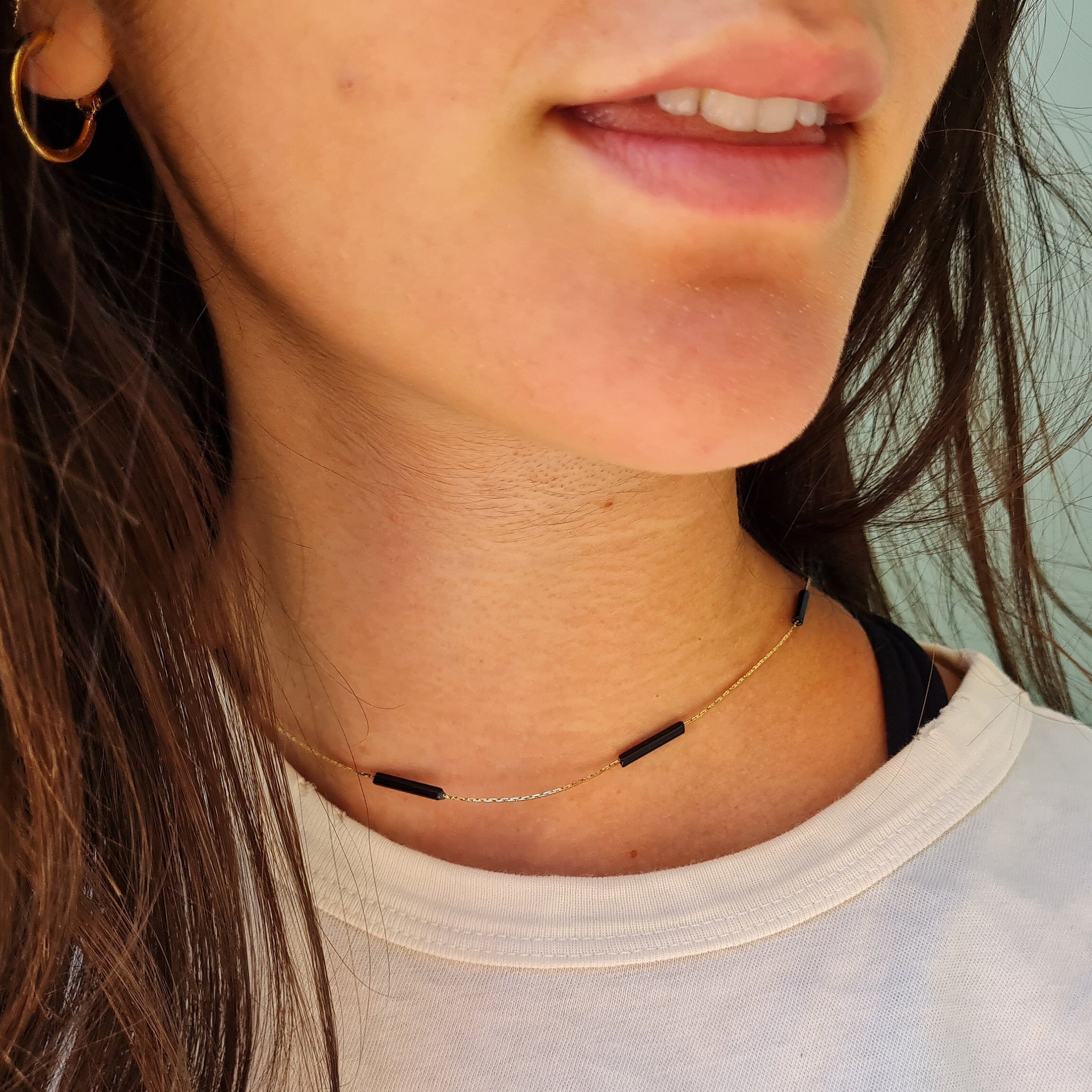 Ensemble Collier & Boucles D'oreilles Plaqué Or Perles Noires - Neuf Sans Emballage