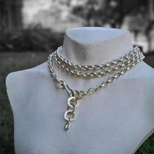 Silver Layering Link Chain Necklace, Double Chain Stacking Jewelry,  Chunky Gold Choker, Lariat Link Chain Silver Necklace, Long Wrap Choker