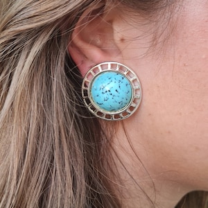 Turquoise Clip On Earrings, vintage Earrings, 90&#39;s Clip On Earring, Statement Earring