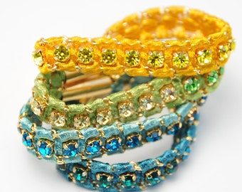Rhinestone Bracelet, Wrapped Magnetic Bracelet, Crystal Chain Boho Bracelet, Wrap Crystal Handmade Bracelet