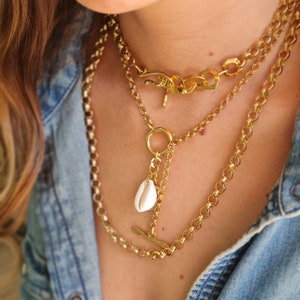 Double Chain Stacking Jewelry, Set of 2 Layering Chain Necklace, Chunky Gold Choker, Lariat Link Chain Necklace, Long Wrap Choker