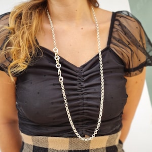 Chunky Long Silver Necklace, Woman Choker Collar, Silver Edgy Think Choker, Lariat Necklace, Adjustable Versatile Jewelry, Gift For her