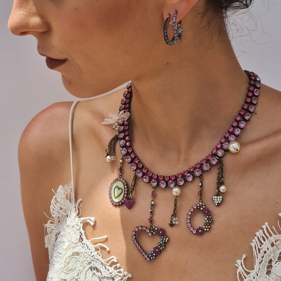 ネックレス・ペンダント VINTAGE HOLLYWOOD Bumpy Heart Layered Necklace BMR663 Heart Beveled Bezel Diamond Necklace - 18k Gold