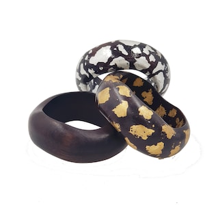 Boho Wide Cuff, Wood Bangle Bracelet, Painted Bangle Bracelet, Silver and Gold Wood Bracelet, Geometrical Bracelet