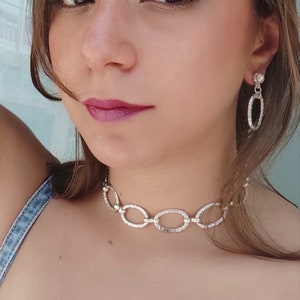 Industrial Necklace Silver, Chunky Chain Collar Necklace, O-Ring Choker Necklace, Choker Necklace, Silver Collar Necklace, Silver Jewelry