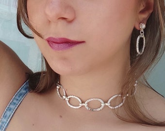 Industrial Necklace Silver, Chunky Chain Collar Necklace, O-Ring Choker Necklace, Choker Necklace, Silver Collar Necklace, Silver Jewelry