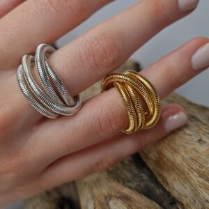 Unique Wraped Gold Ring, Rolling Ring, Thick Wire Ring, Handmade Chunky Silver Ring, Wide Wrapped Silver Ring