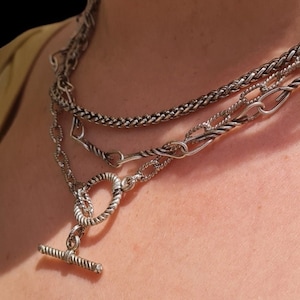 Multi Silver Strand Necklace for Women, Layer Links Necklace, Toggle Necklace, Chunky Silver Necklace, Everyday Necklace, Multi Chain choker
