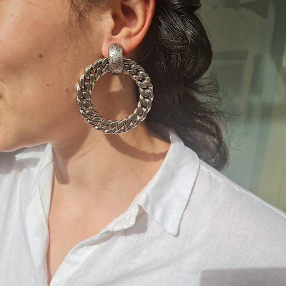 Oversized Clip on Earrings Chunky Silver Hoop Earrings Non Pierced Earrings Goddess Large Gold Bold Earrings Silver Clip on Dangle Etsy