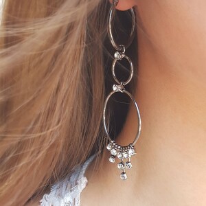 Large Hoop Earrings With Stones, Elegant Black Dangle and Drop Earrings, Everyday Crystals Earrings, Black Rhinestone Earrings