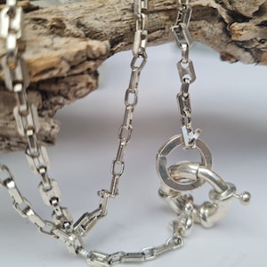 Statement Chunky Silver Necklace, Unique Chain Long Necklace, O Ring Silver Necklace, Long Layering Silver Necklace, Vintage Silver Choker