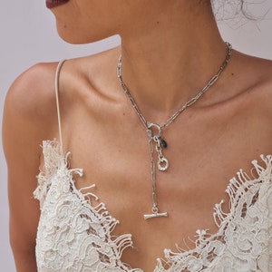 Silver Lariat y Necklace, Silver Toggle Clasp Necklace for Women, Silver Lariat Y Necklace, Short Dainty Silver Necklace