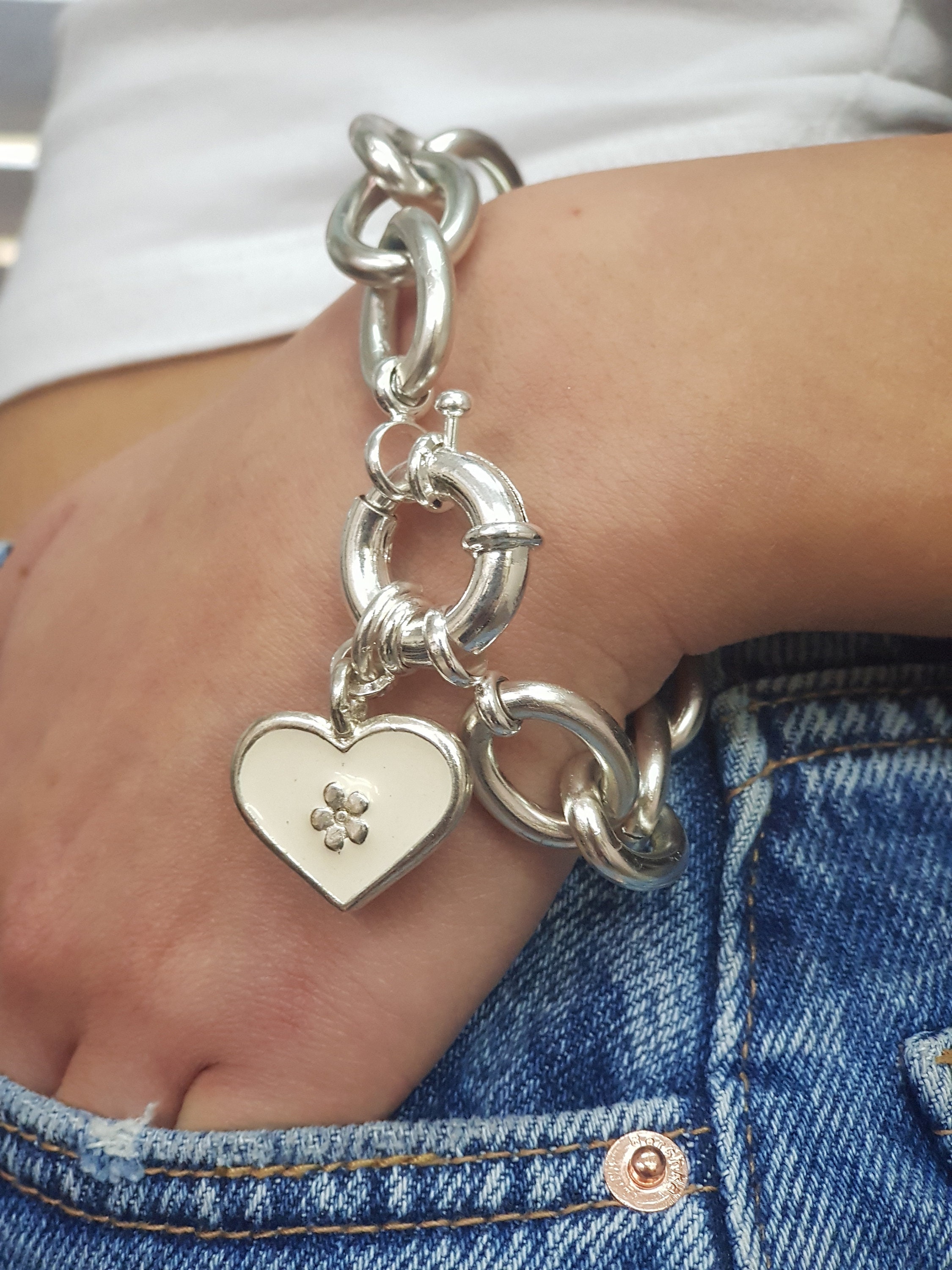 Personalaized Chunky Silver Chains Bracelet With an Handmade Etsy