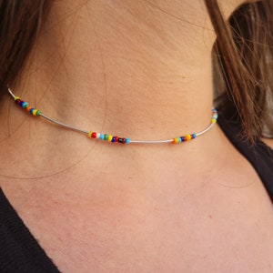 Multicolor Dainty Necklace, Beade Summer Necklace For woman, Minimalist Necklace, Silver Colorful Necklace, Layered necklace,