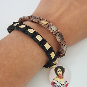 Custom Embroidery Bracelet, Silver Metal Cubes and Magnetic Clasp, Gift For Her, Flexible Woven Mesh Bracelet ,Unisex Bracelet