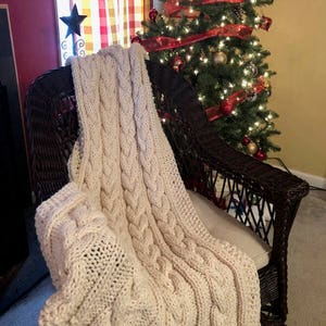 Hand Knit Chunky, Cable Blanket - Knotty & Nice Throw