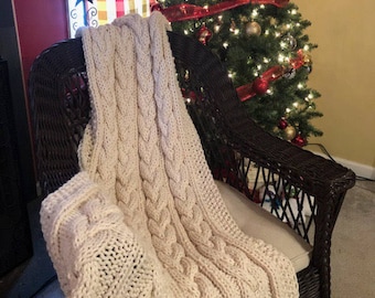 Hand Knit Chunky, Cable Blanket - Knotty & Nice Throw