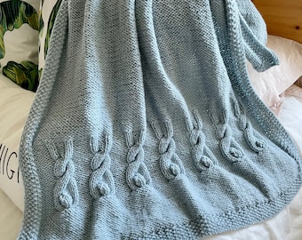 Hand Knit Bunny Baby Blanket