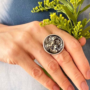 Black Enamel Cocktail Ring: Silver Stainless Steel Large Statement Ring
