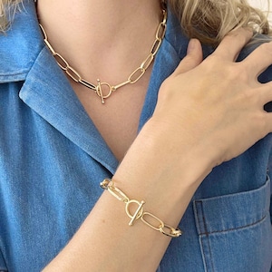 Chunky Gold Chain Toggle Necklace & Bracelet Set, Toggle Bracelet, Large Chain Jewellery, Jewellery Gift Set, Necklace and Bracelet Gift