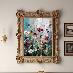 Flower Painting Print Wall Art, Modern Loose Style Wall Art, Vibrant Botanical Home Decor, Instant Digital Download, Oil Colorful Impasto