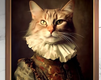 Personalized Renaissance Female Nobility Pet Portrait, Custom Cat or Dog Canvas Art, Royal Pet Queen Portrait, Unique Gift Idea, Wall Decor
