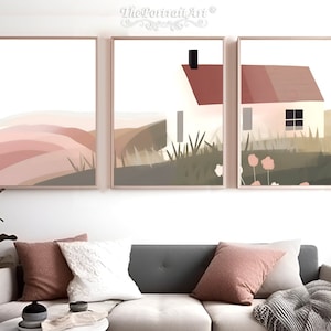 Super Minimalistic House, Illustration Art, Triptych Wall Art, Tryptic Wall Decor, Digital Download