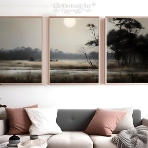 Vintage Landscape Painting, Triptych Wall Art, Classic Decor, Instant Digital Download, Natural Scenery