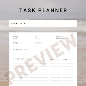 Task Planner Simple and elegant one page ADHD friendly digital printable tracker to do list minimalista minimalism planner
