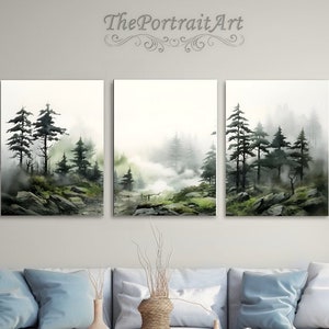 Watercolor Forest Triptych Wall Art, Tryptic Decor, Nature Scenery, Instant Digital Download, Forest Landscape, Home Decor, Wall Hanging