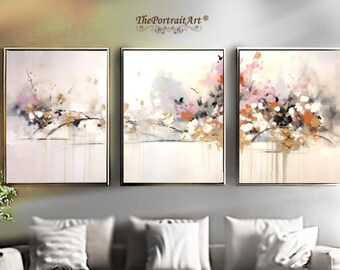 Floral Impasto, Triptych Wall Art, Oil Painting, Digital Download, Tryptic Wall Decor, botanic, flowers art