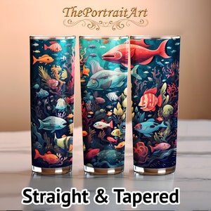 Colorful Sea Life 20 oz Skinny Tumbler Wrap, Aquatic-themed Sublimation Design, Nurse Tumbler Wrap, Instant Digital Download