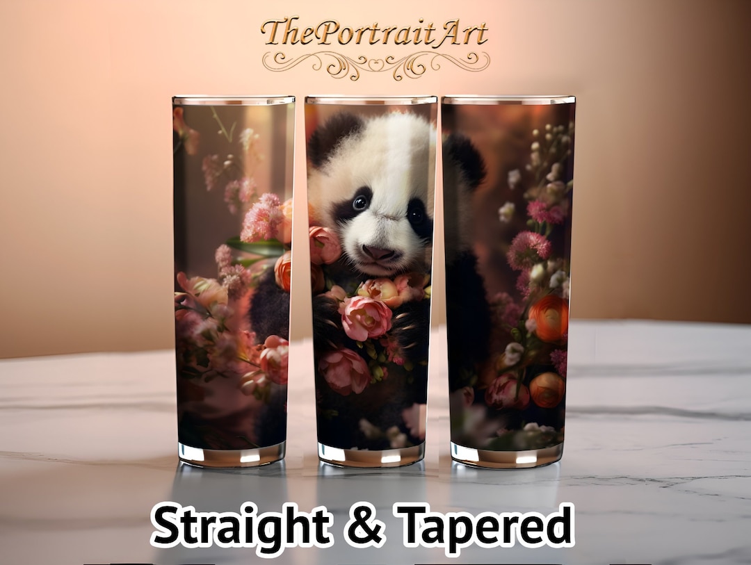 Realistic Cute Panda and Flowers 20 Oz Skinny Tumbler Sublimation ...