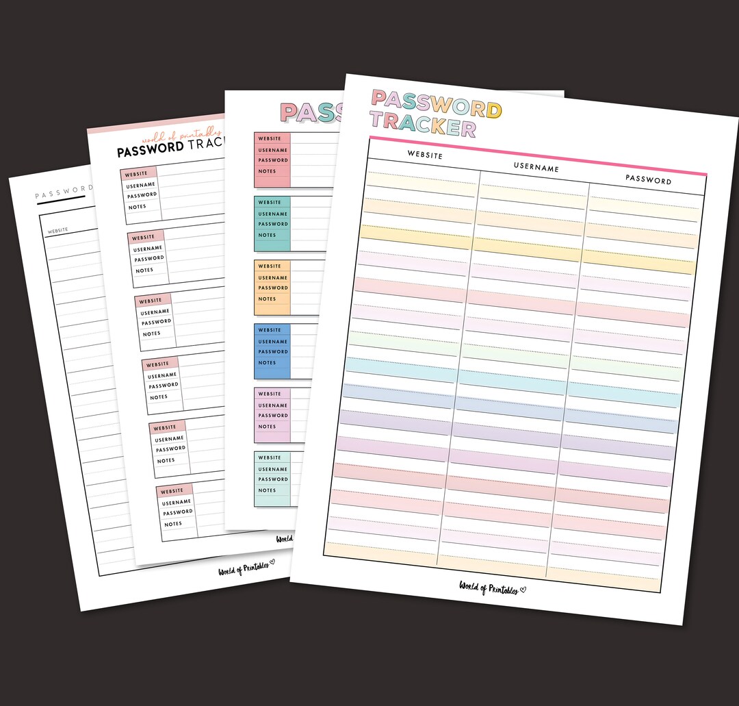 Password Reminder Examples Password Tracker 4 Designs Pdf Website Password Log Spread Sheet ...