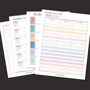 Password tracker 4 designs pdf website password log spread sheet digital printable password reminder password organizer