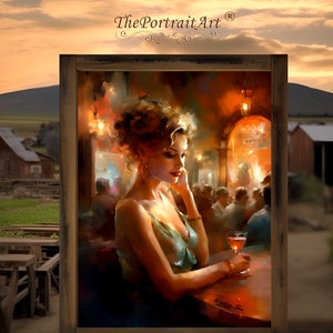 Home Decor Sensual Beauty at Bar - Lifelike Painting with Soul - Rich Tones Digital Wall Art