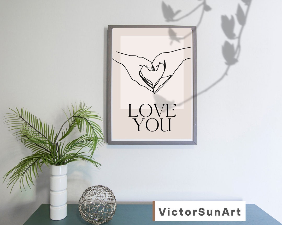 Wall Art Love You Decor Art Heart Design Digital Love You Valentine's