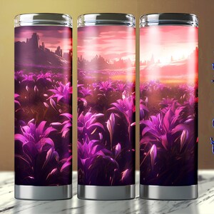 Ethereal Purple Meadow at Sunset, 20 oz Skinny Tumbler Wrap, Tumbler Image, Straight and Tapered Wrap, Tumbler Sublimation Design
