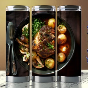 Delicious Lamb Steak Plate, Photorealistic, 20 oz Skinny Tumbler Wrap, Tumbler Image, Straight and Tapered Wrap, Tumbler Sublimation Design