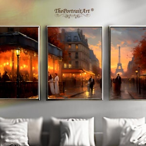 Paris at Sunset Triptych - Cityscape Art, Digital Download, Romantic Home Decor, Instant Wall Art, tryptic art decor