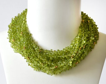 Top Drill Peridot and Gold Necklace