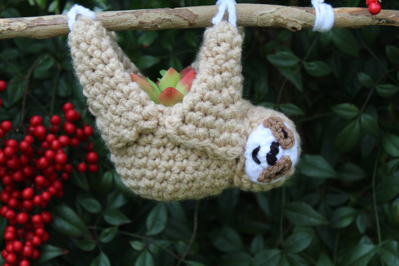 Crochet Sloth Plant Holder Cute Succulent Pot Hanger Boho - Etsy