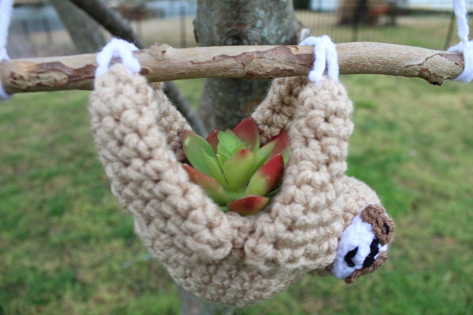 Crochet Sloth Plant Holder Cute Succulent Pot Hanger Boho - Etsy