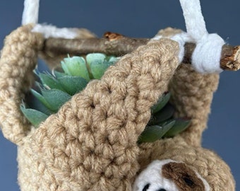 Crochet Sloth Plant holder cute succulent pot hanger boho garden hanging plant adorable