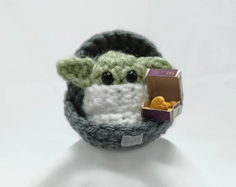 Peluche de Baby Yoda, juguete de peluche Amigurumi, Nuggets de pollo, Nuggies, Grogu, crochet en cápsula, mochila con clip, pequeño, mini, lindo