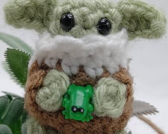 Baby Grogu Yoda crochet The Child With frog Keychain Amigurumi doll Cute Kawaii Plush Toy Stuffed Animal Gift Mandalorian Mini ornament