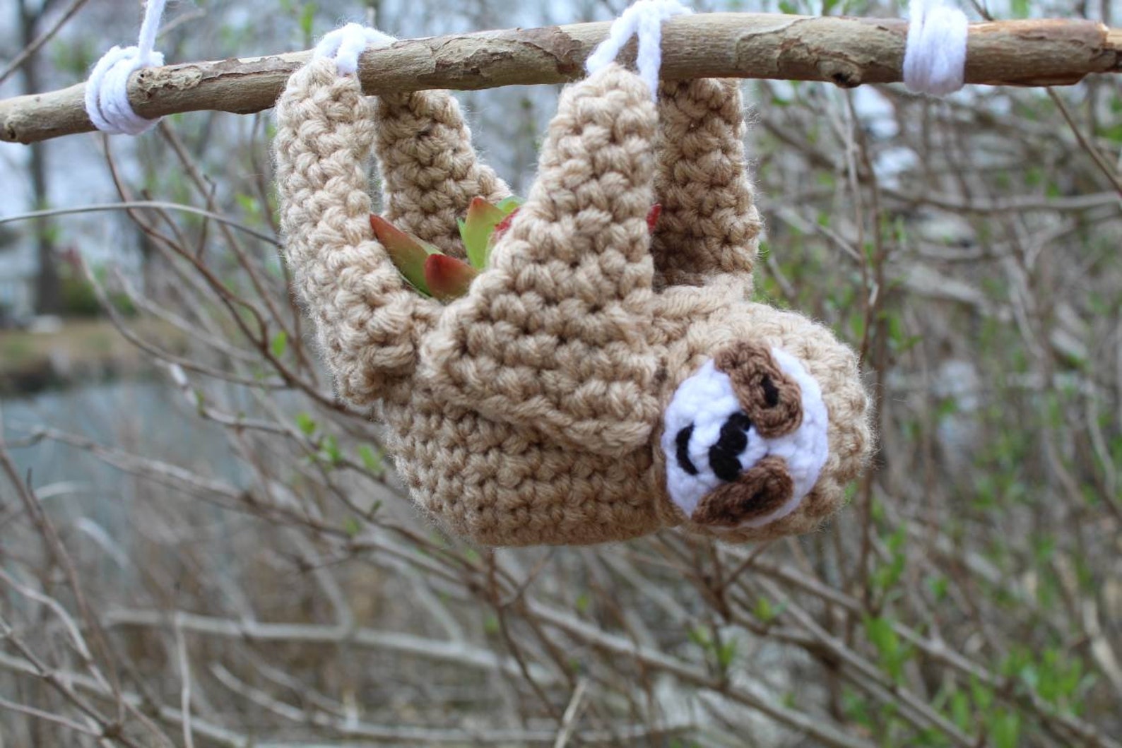 Crochet Sloth Plant Holder Cute Succulent Pot Hanger Boho - Etsy